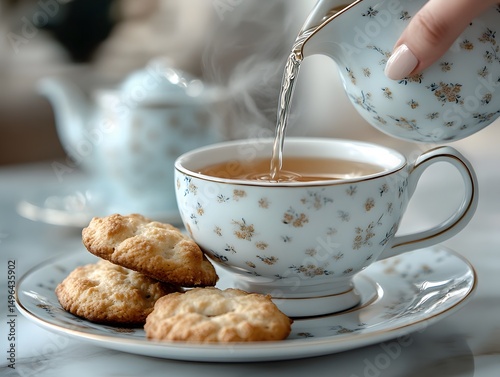Elegant Tea Time with Cup and Cookies in Cozy Setting