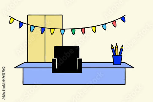 vector illustration of office desk