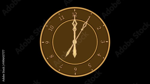 brown dial gold hands arabic numerals with moving hands counterclockwise