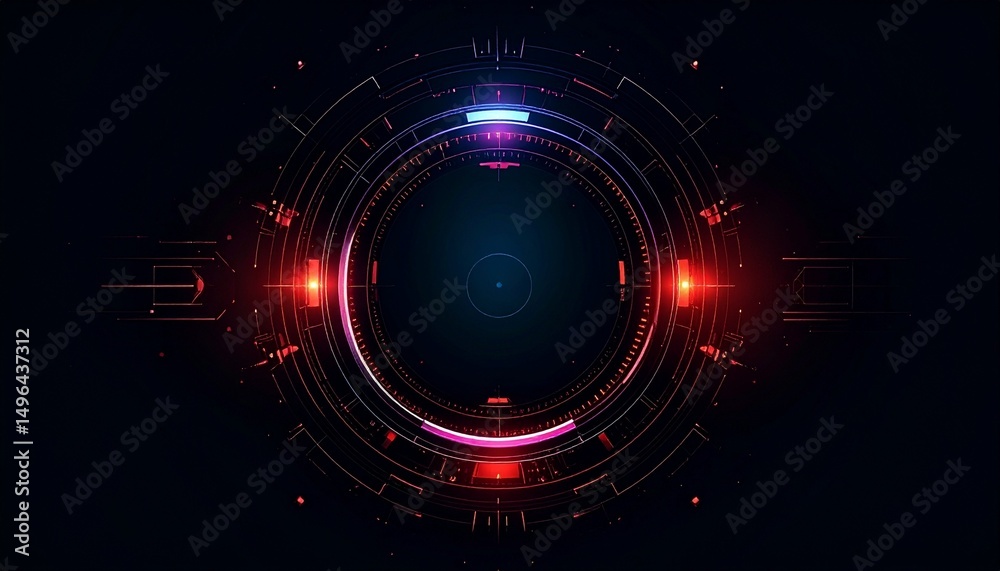 Obraz premium Futuristic digital interface in a dark blue and black color scheme, showcasing advanced technology and data visualization