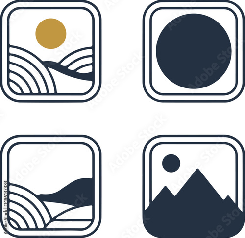Black and White Image Placeholder Vector Icon Set
