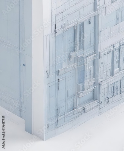 Faded blue architectural blueprint lines on white background ,  technical drawing,  draft