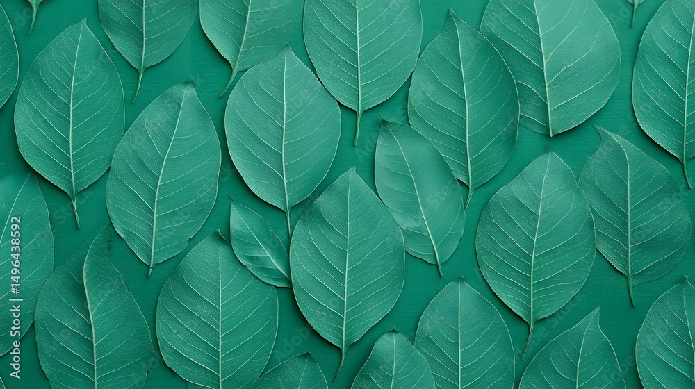Obraz premium Lush green leaf texture forming a seamless wall background