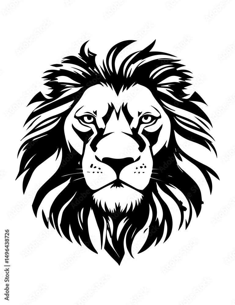 Fototapeta premium Black Lion Head Silhouette Vector Powerful black vector silhouette of a lion’s face. Ideal for animal graphics, nature art, emblem designs, and creative illustrations.