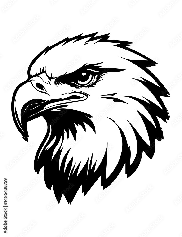 Obraz premium Black Bald Eagle Head Silhouette Vector Vector silhouette of a bald eagle in black. Ideal for USA symbols, nature art, bird lovers, wildlife graphics, and outdoor-themed projects.