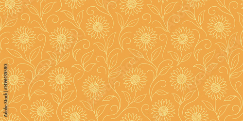 sunflower line drawing. seamless pattern for decorating all fashion designs, fabrics, wallpapers and prints.