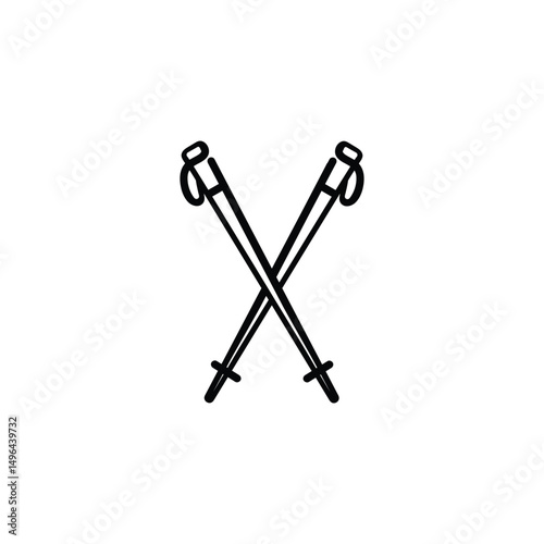 Trekking Poles Line Style Icon Design