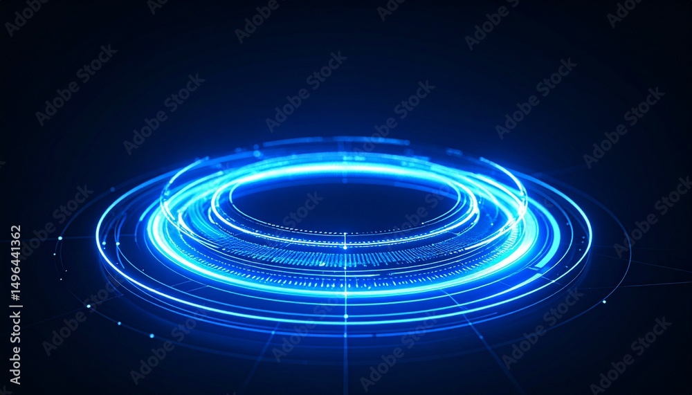 Obraz premium futuristic abstract blue light effect with rotating circles
