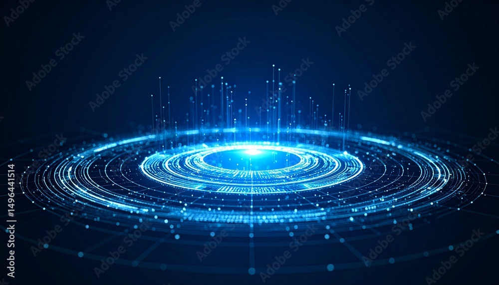 Fototapeta premium Abstract blue light circle, a symbol of technological innovation and digital connection