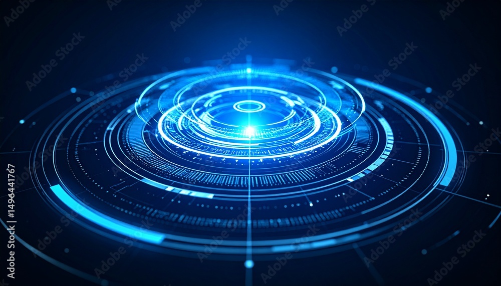 Fototapeta premium A futuristic technology interface with glowing circles and a bright center light, showcasing innovation and progress
