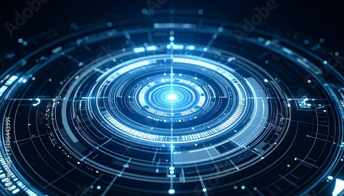 Wallpaper Mural Futuristic blue digital interface with concentric circles and glowing lights. A visual representation of modern technology, communication, and innovation. Torontodigital.ca