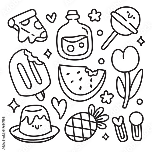 Cute Hand Drawn Doodles Elements for Coloring Page