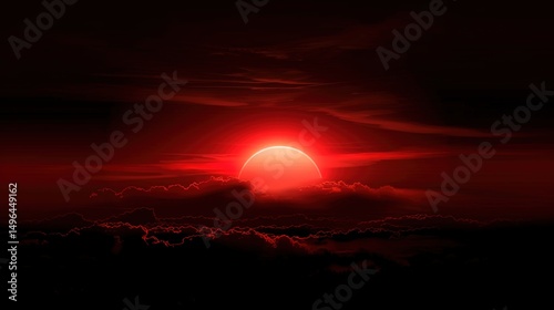 Eclipse of Shadows: A Sinister Tapestry of Black-Dark Red Skies, Fiery Clouds, and Apocalyptic Visions – A Dramatic Background for Ominous Fantasy and Horror Design. Immerse in a realm where the heave
