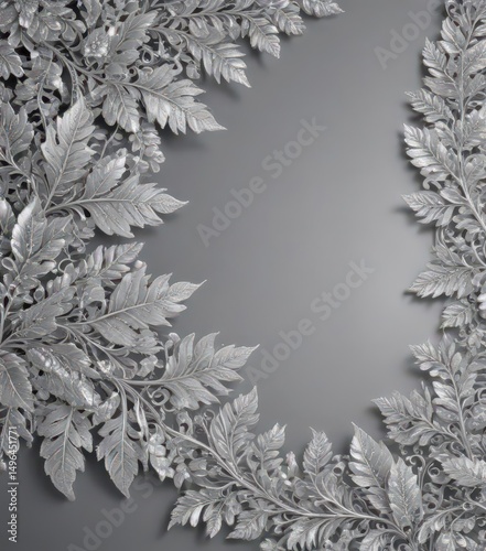 Sparkling silver background, ornate silver lace border with intricate leaf details ,  metallic,  decoration,  shine