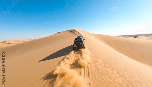 Rugged Expedition Vehicle Crossing Remote Desert Dune