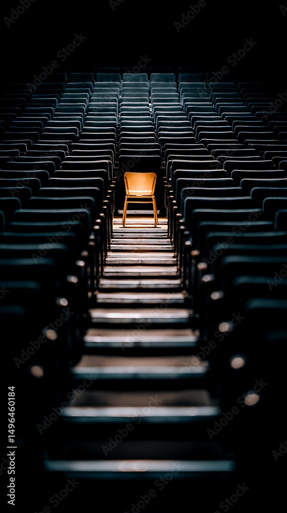 Obraz premium A Single Illuminated Chair in a Dark Auditorium A Concept of Solitude and Individuality.
