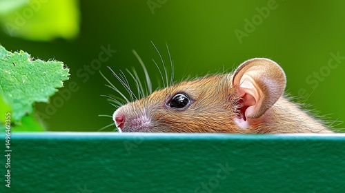 Mouse Peeking Over Green Barrier