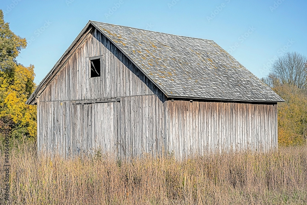 Rustic Barn in an Autumn Meadow, architectural details, aged wood, natural light Rustic Barn in an Autumn Meadow, architectural details, aged wood, natural light