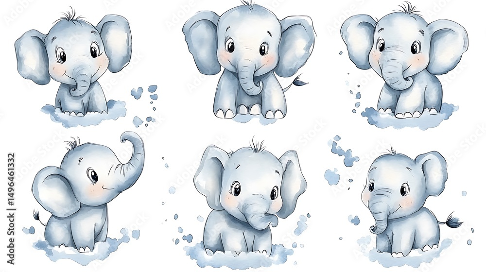 Fototapeta premium 可愛い赤ちゃん象のイラストセット