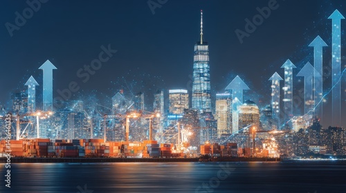 Wallpaper Mural New York City skyline with shipping containers and upward growth arrows. Torontodigital.ca