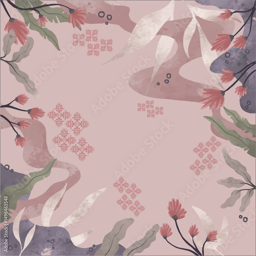 Flowers scarf abstract ornament watercolor pattern design drawing brush seamless