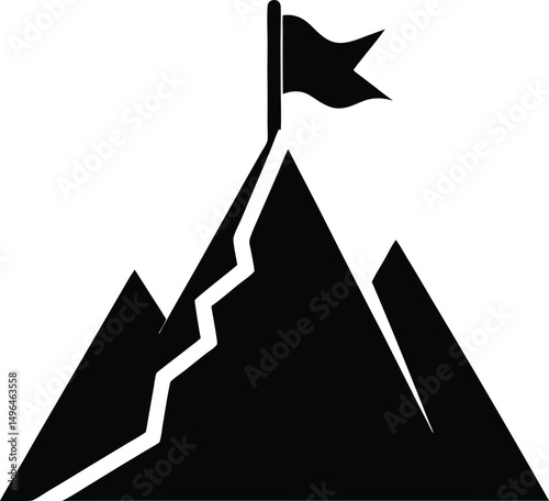 flag on mountain peak goal icon vector illustration