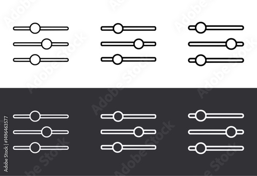 Horizontal Settings Icon Set – Vector Outline – Black and White Preview