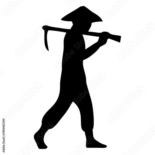 Silhouette of a farmer working in the field with a hoe