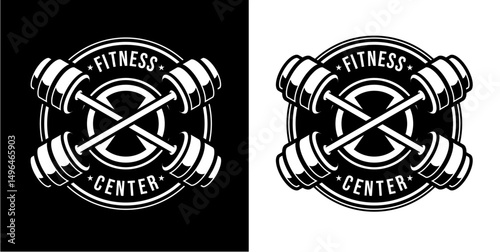 Fitness center vintage logo in black and white style