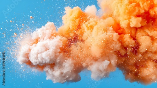Orange and White Cloud Explosion on Blue Background