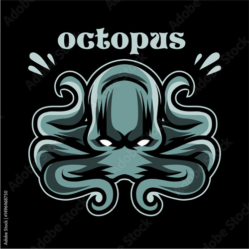 Octopus detail illustration for shirt design template