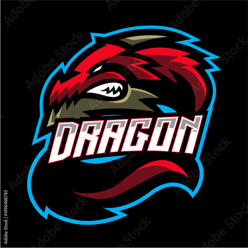 Red dragon mascot gaming logo