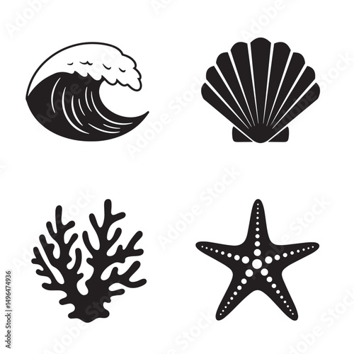 Minimalist ocean elements silhouette set design