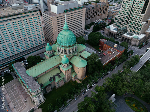 Drone view of the Mary, Queen of the World Cathedral minor basilica in Montreal.(Cathedrale Marie-Reine-du-Monde).