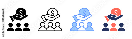 Crowdfunding icon sheet multiple style collection