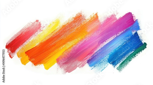 Vibrant brushstrokes of red, orange, yellow, pink, purple, blue, and green paint on white background, expressing creativity and colorful artistic energy