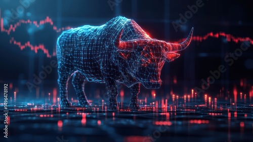 Digital Bull: Illustrative Financial Market Performance and Futuristic Technology