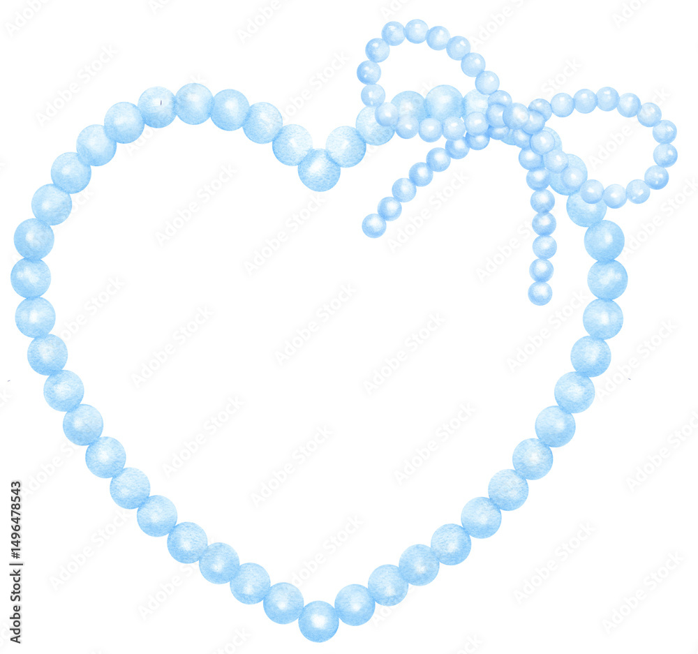 Obraz premium Cute Pearl Frame Heart shape with ribbon bow watercolor