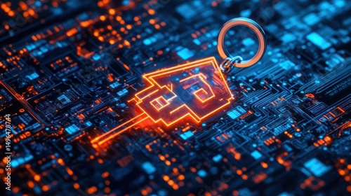 Digital Key on Circuit Board representing Cybersecurity and Data Access