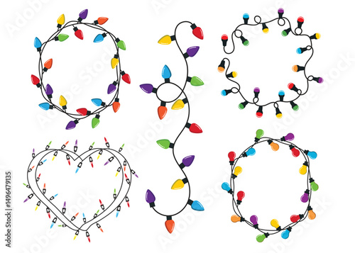 Christmas Lights Frame Clipart Bundle – Colorful Holiday String Light Borders