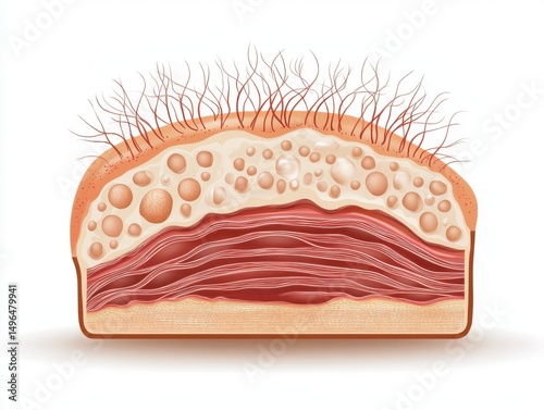 Vector cross-section of skin with hair follicle on white background - 