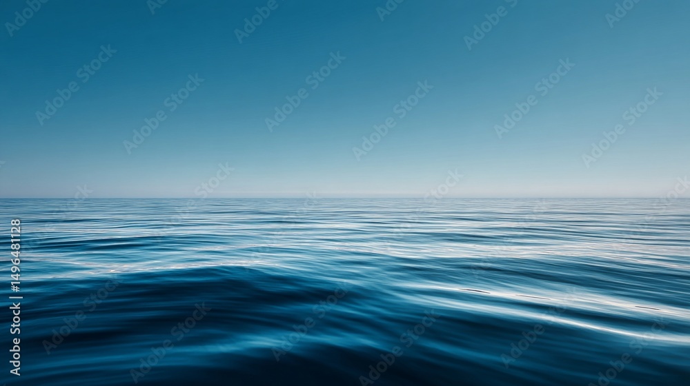 Fototapeta premium Calm waves lapping peacefully ocean horizon serene seascape tranquil environment wide-angle view nature beauty