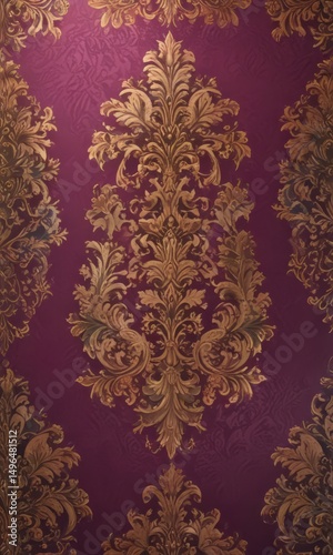 Rich jewel-toned damask wallpaper, intricate seamless pattern , illustration, vintage
