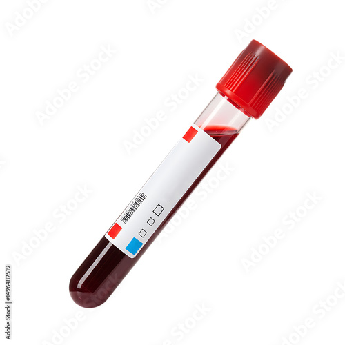 Blood sample tube isolated on transparent background for medical analysis, research, and healthcare diagnostics