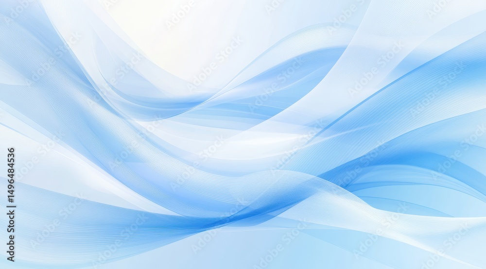 Obraz premium Abstract image of flowing, translucent, light-blue waves on a white background, creating a soft, ethereal effect