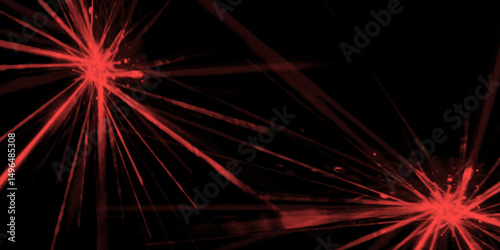 Red glowing lines and particles of strong energy, magic in black space. Fast lines stary high energy motion in space abstract background. Long exposure of vibrant red fireworks display, 