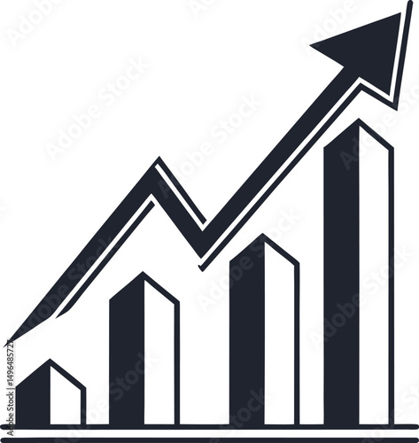 Growth Chart Icon with Rising Graph and Arrow Design for Business, Financial Analysis, or Progress Tracking – Vector Illustration with Transparent Background
