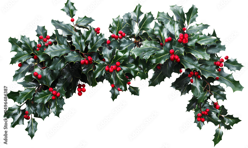 Fototapeta premium Holly, with red berries on the leaves, transparent PNG clipart 