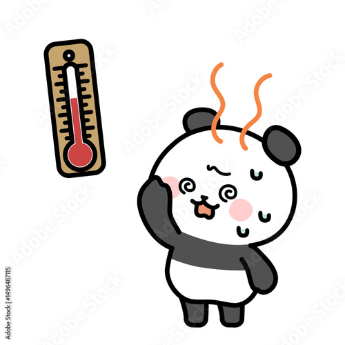 Clip art of panda suffering from heat stroke.
