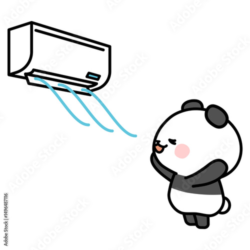 Clip art of panda cooled by air conditioner.
